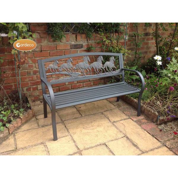 Gardeco Steel Framed Cast Iron Bench With Horses | SKU: BENCH-HORSES | Barcode: 5031599039435
