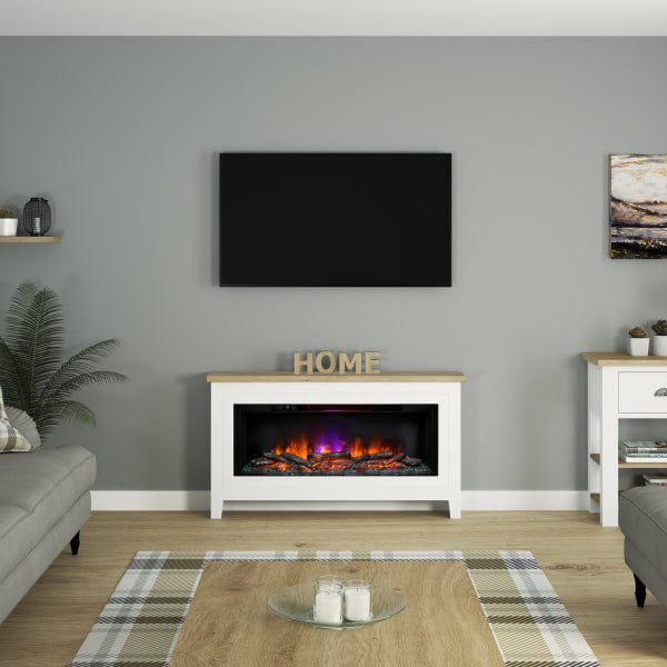 FLARE Poulton 50" Electric Fireplace Console Unit In A Room Setting With TV Above