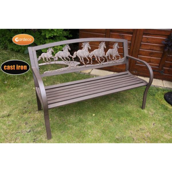 Gardeco Steel Framed Cast Iron Bench With Horses | SKU: BENCH-HORSES | Barcode: 5031599039435