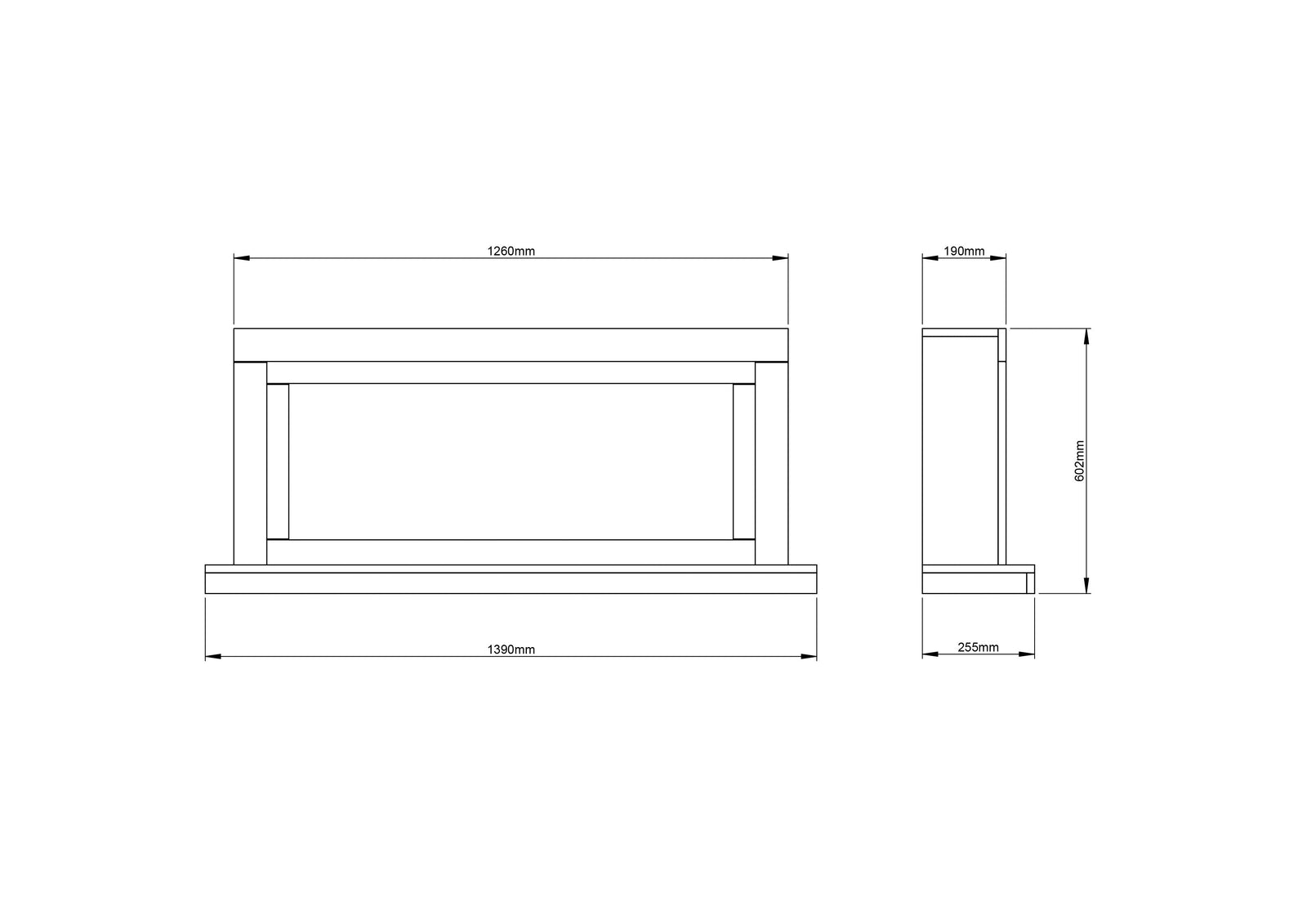 Dimensions / Drawings Of FLARE Elyce Grande 55" Wall Mounted Electric Fire