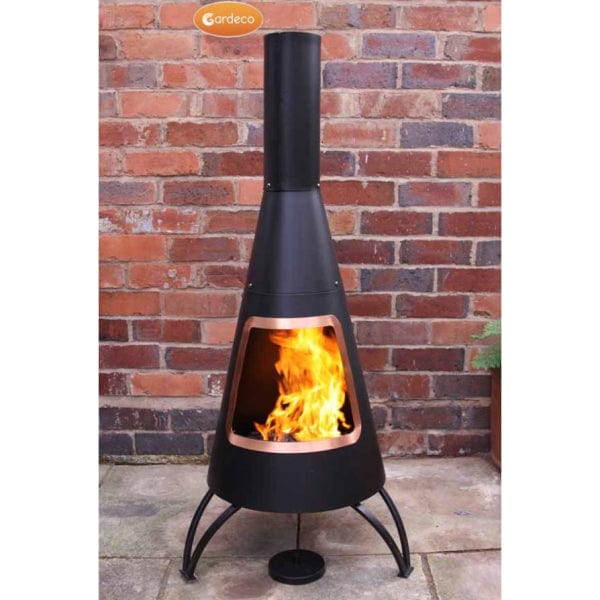 Gardeco Black Cono Steel Chimenea With Copper Coloured Mouth Rim | SKU: CONO-125-COP | Barcode: 5031599034973