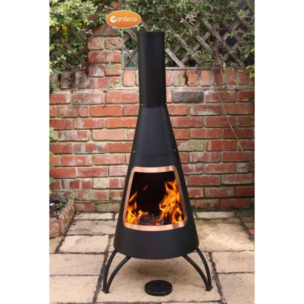 Gardeco Black Cono Steel Chimenea With Copper Coloured Mouth Rim | SKU: CONO-125-COP | Barcode: 5031599034973