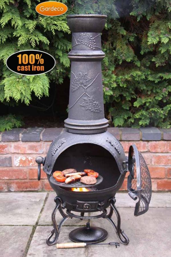 Extra-Large Toledo Cast Iron Chimenea In Bronze Grapes