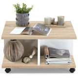 FMD Mobile Coffee Table 70x70x36 cm Oak and Glossy White | SKU: 428799 | Barcode: 4029494116635