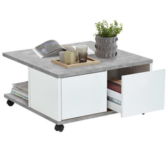 FMD Mobile Coffee Table 70x70x35.5 cm Concrete And Glossy White | SKU: 428800 | Barcode: 4029494116642