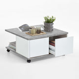 FMD Mobile Coffee Table 70x70x35.5 cm Concrete And Glossy White | SKU: 428800 | Barcode: 4029494116642
