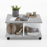 FMD Mobile Coffee Table 70x70x35.5 cm Concrete And Glossy White | SKU: 428800 | Barcode: 4029494116642