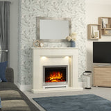 FLARE Madalyn 52" Micro Marble Electric Fireplace With FLARE Beam 22" Chrome Electric Fire In A Room Setting
