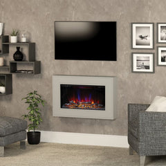 FLARE Albali 38" Wall Mounted Electric Fire In Stone Painted Finish In A Room Setting With TV Above