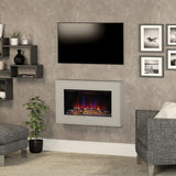FLARE Albali 38" Wall Mounted Electric Fire In Stone Painted Finish In A Room Setting With TV Above