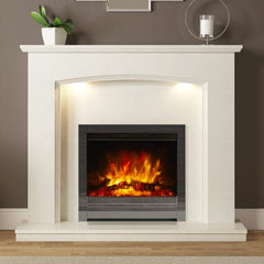 FLARE Emelia 52" Micro Marble Electric Fireplace With Smartsense Undermantel Lighting And Integrated FLARE Beam 22" Inset Electric Fire Pictured In A Room Setting