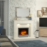 FLARE Madalyn 52" Micro Marble Electric Fireplace With FLARE Beam 22" Black Nickel Electric Fire In A Room Setting