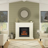 FLARE 44" Linmere Electric Fireplace In Soft White Finish With Widescreen Black Nickel Electric Fire In A Room Setting
