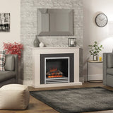 FLARE Preston 46" Timber Electric Fireplace In Matt Cashmere Finish With Widescreen Chrome Electric Fire Pictured In A Room Setting