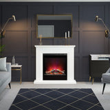 FLARE Lorento 47" White Micro Marble Electric Fire Suite In A Room Setting