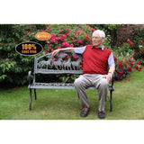 Gardeco Country Cast Iron Bench With Horses And Tree In A Garden Setting With A Man Sitting On It | SKU: BENCH-COUNTRY | Barcode: 5031599039442