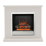 FLARE Elsham 40" Timber Electric Fireplace In Soft White Finish With Integrated Widescreen Electric Fire In Chrome