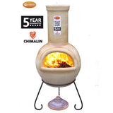 Front View On Gardeco Sempra Large Cappuccino Chimalin AFC Chiminea With Burning Logs Inside | SKU: AFC-C21.73 | Barcode: 5031599044606