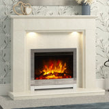 FLARE Madalyn 52" Micro Marble Electric Fireplace With FLARE Beam 22" Chrome Electric Fire In A Room Setting