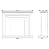 Dimensions / Drawings Of FLARE Whitham 48" Timber Electric Fireplace In Soft White Painted Finish With Integrated Widescreen Electric Fire In Black Nickel