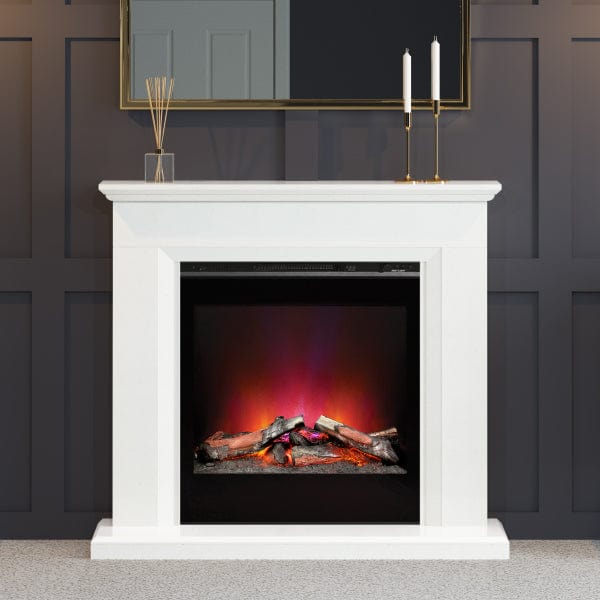 FLARE Lorento 47" White Micro Marble Electric Fire Suite