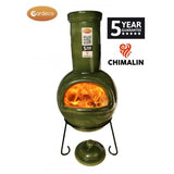 Gardeco Sempra Large Glazed Green Chimalin AFC Chiminea With Burning Logs Inside | SKU: AFC-C21.77 | Barcode: 5031599046426