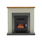 FLARE 42" Ravensdale Timber Electric Fireplace In Stone Finish With Anthracite Back Panel & Hearth And Country Oak Top With FLARE Banbury 16" Inset Electric Stove