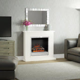FLARE Elsham 40" Timber Electric Fireplace In Soft White Finish With Integrated Widescreen Electric Fire In Chrome Pictured In A Room Setting
