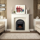 FLARE Abbey 16" Inset Electric Fire Demonstrated With A White Fireplace Surround In A Room Setting