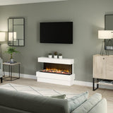 FLARE Avant 36" Floor Standing 3 Sided Electric Fireplace In A Room Setting