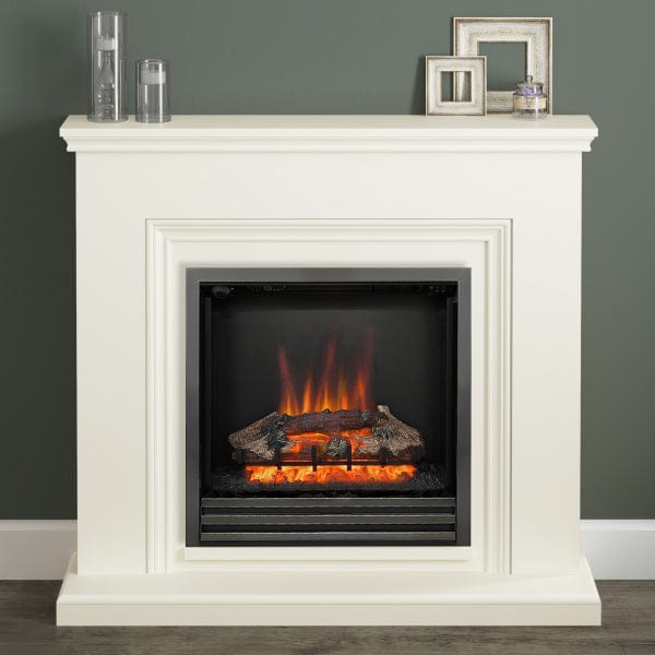 FLARE 46" Stanton Electric Fireplace In Soft White Finish With Integrated Widescreen Black Nickel Fire Pictured In A Room Setting