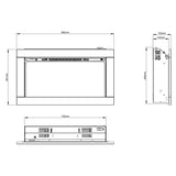 Dimensions Of FLARE Avella 34" Inset Wall Mounted Electric Fire