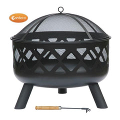 Gardeco Tara Black Steel Fire Bowl With Criss-Cross Cut-Outs | SKU: TARA | Barcode: 5031599044989