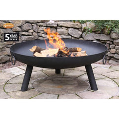 Gardeco XL Dakota Black Steel Firepit With Burning Fuel Inside In An Outdoor Setting | SKU: DAKOTA-100 | Barcode: 5031599046709