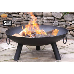 Gardeco Large Dakota Black Steel Firepit With Burning Logs Inside In An Outdoor Setting | SKU: DAKOTA-80-S | Barcode: 5031599046693