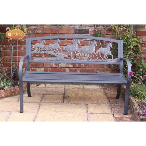 Gardeco Steel Framed Cast Iron Bench With Horses | SKU: BENCH-HORSES | Barcode: 5031599039435