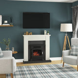 FLARE 42" Ravensdale Timber Electric Fireplace In Soft White Finish With Anthracite Back Panel & Hearth With FLARE Banbury 16" Inset Electric Stove Pictured In A Room Setting