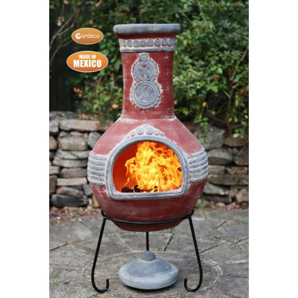 Gardeco Azteca Mexican Chimenea In Red With Grey Mouth And Top | SKU: C8AZ.02 | Barcode: 5031599049472