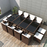 Top View On VidaXL Brown Poly Rattan 13 Piece Outdoor Dining Set With Cushions | SKU: 42603 | UPC: 8718475502081
