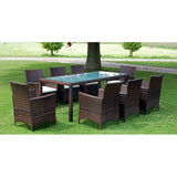 Garden Setting Of VidaXL Brown Poly Rattan 9 Piece Outdoor Dining Set With Cushions | SKU: 43125 | UPC: 8718475506881