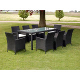 Garden Setting Of VidaXL Black Poly Rattan 9 Piece Outdoor Dining Set With Cushions | SKU: 43126 | UPC: 8718475506898
