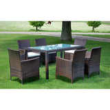 VidaXL Brown Poly Rattan 7 Piece Outdoor Dining Set With Cushions | SKU: 43127 | UPC: 8718475506904