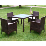 VidaXL Brown Poly Rattan 5 Piece Outdoor Dining Set With Cushions On A Lawn | SKU: 43129 | UPC: 8718475506928