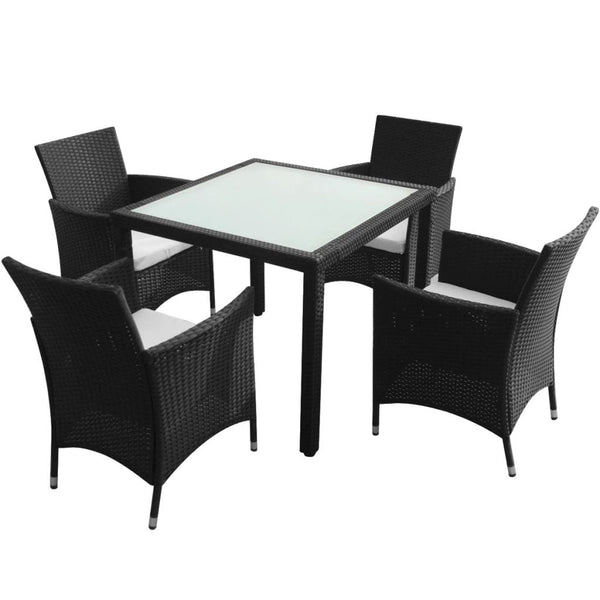 VidaXL Black Poly Rattan 5 Piece Outdoor Dining Set With Square Table | SKU: 43130 | Barcode: 8718475506935