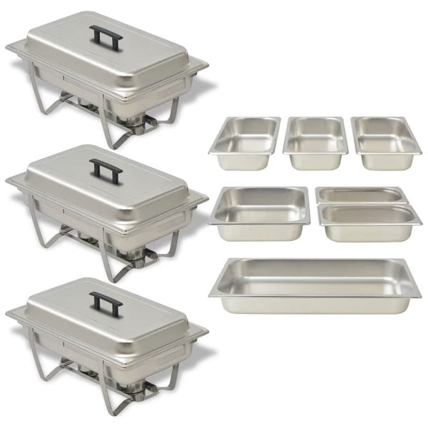 VidaXL Stainless Steel 3 Piece Chafing Dish Set | SKU: 50529 | UPC: 8718475508762 | Weight: 15.9kg