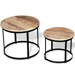 vidaXL Two Piece Coffee Table Set Rough Mango Wood Round 40 cm/50 cm | SKU: 244006 | Barcode: 8718475528814