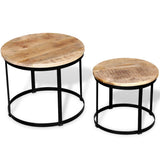 vidaXL Two Piece Coffee Table Set Rough Mango Wood Round 40 cm/50 cm | SKU: 244006 | Barcode: 8718475528814
