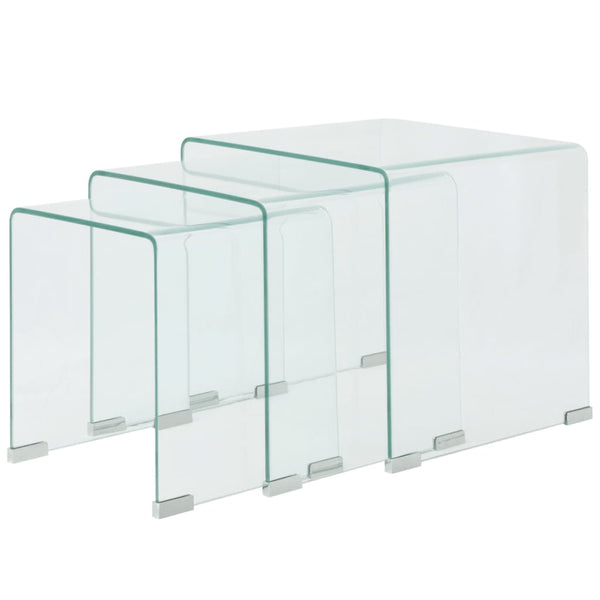 vidaXL Three Piece Nesting Table Set Tempered Glass Clear | SKU: 244190 | Barcode: 8718475530596