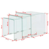 vidaXL Three Piece Nesting Table Set Tempered Glass Clear | SKU: 244190 | Barcode: 8718475530596