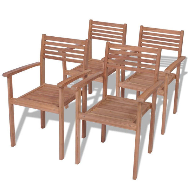 vidaXL Stackable Garden Chairs 4 pcs Solid Teak Wood | SKU: 43037 | Barcode: 8718475559115